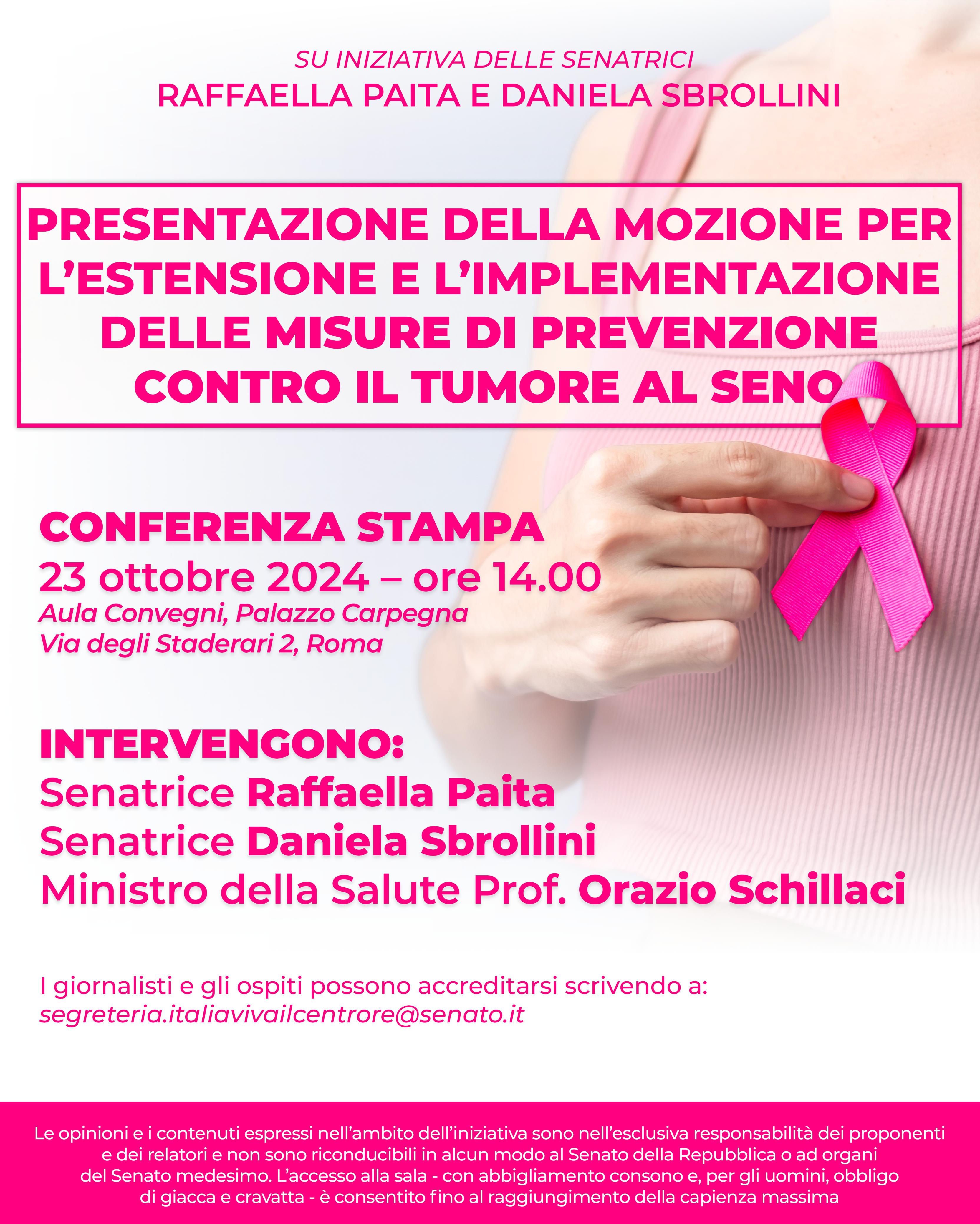 Presentazione della mozione per l'estensione e l'implementazione delle misure di prevenzione contro il tumore al seno